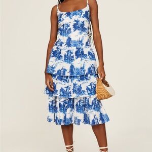 💙CARA CARA DRESS BLUE MARY LOU DRESS WHITE TIERED XL SLEEVELESS 14💙